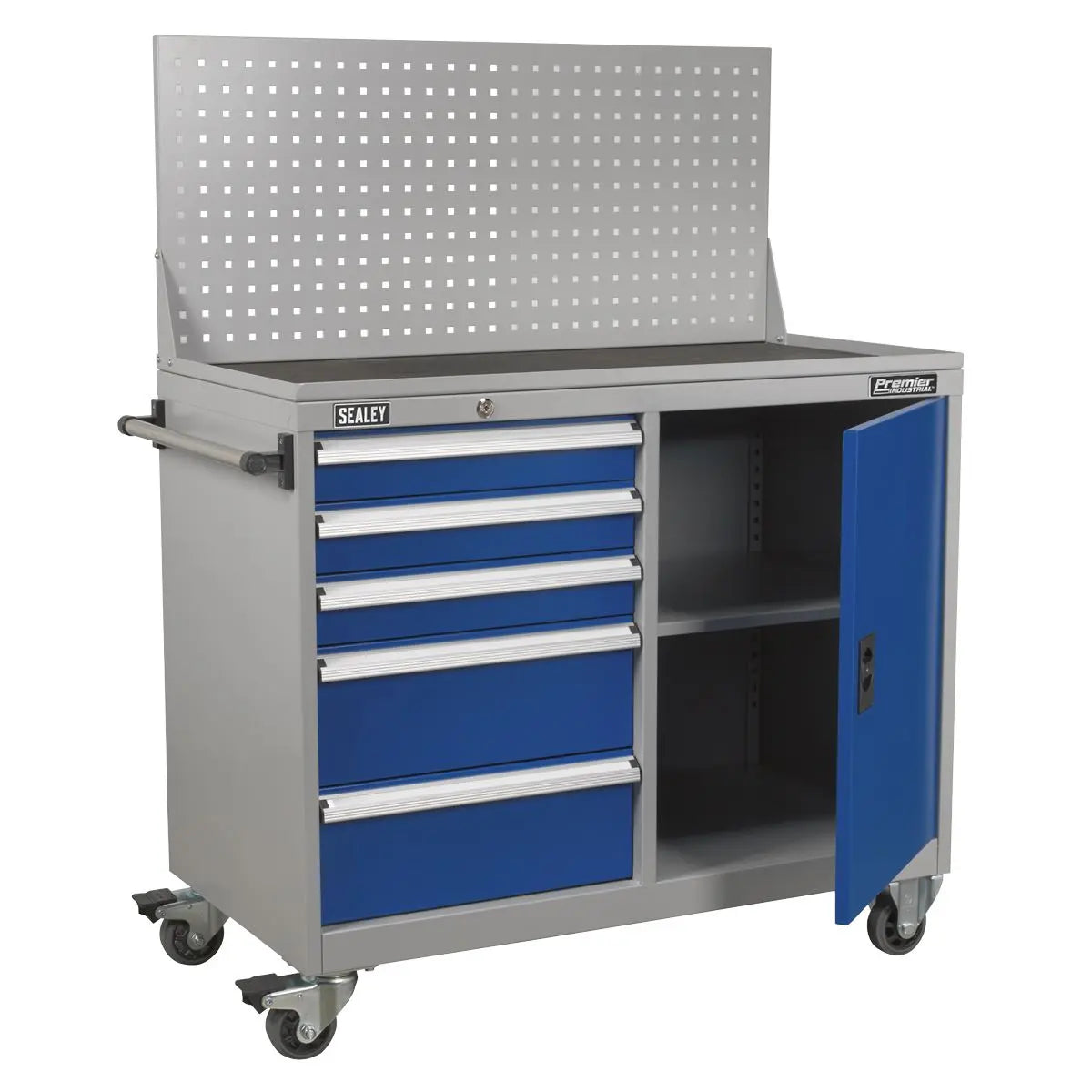 Sealey Premier Industrial Industrial Mobile Workstation 5 Drawer & 1 Shelf Locker  White Rose Tools