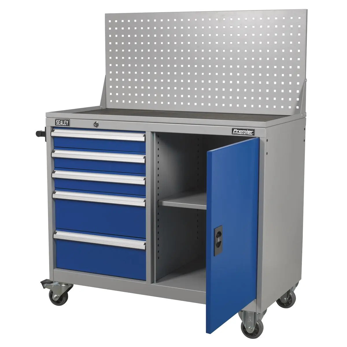 Sealey Premier Industrial Industrial Mobile Workstation 5 Drawer & 1 Shelf Locker  White Rose Tools