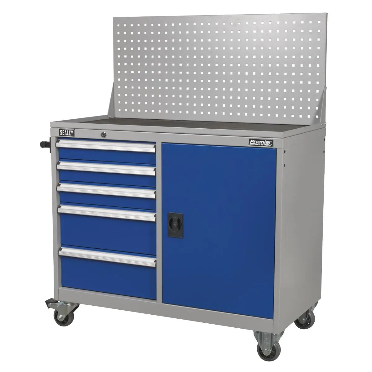 Sealey Premier Industrial Industrial Mobile Workstation 5 Drawer & 1 Shelf Locker  White Rose Tools