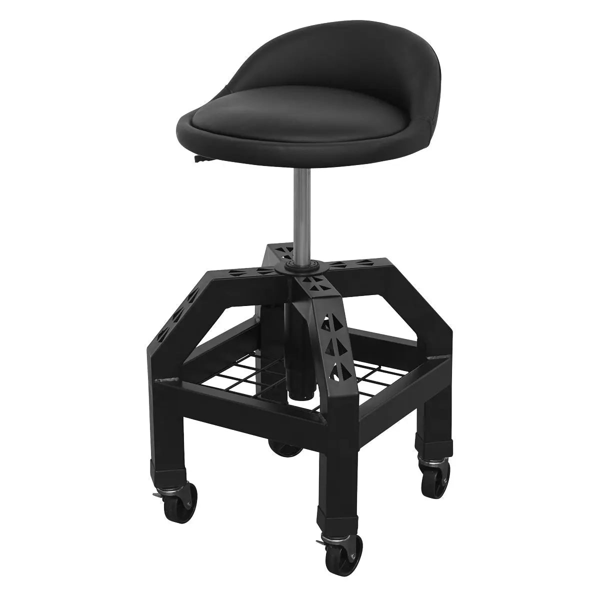 Sealey Premier Industrial Premier Industrial Pneumatic Creeper Stool with Adjustable Height Swivel Seat & Back Rest White Rose Tools