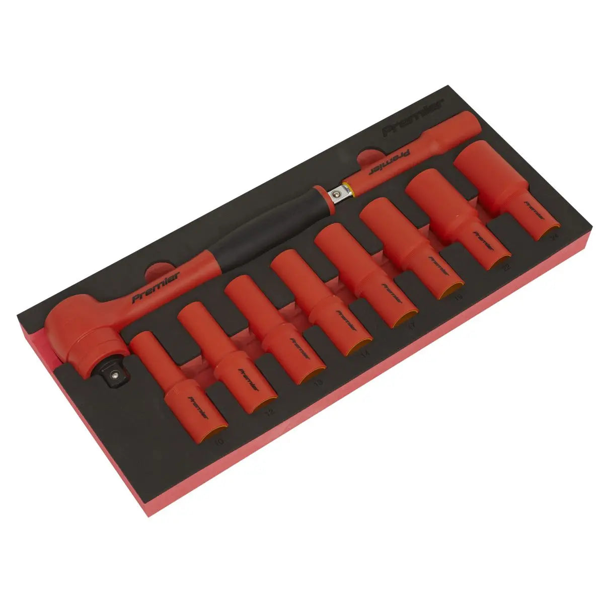 Sealey Premier Insulated Socket Set with Tool Tray 10pc 1/2"Sq Drive - VDE Approved White Rose Tools