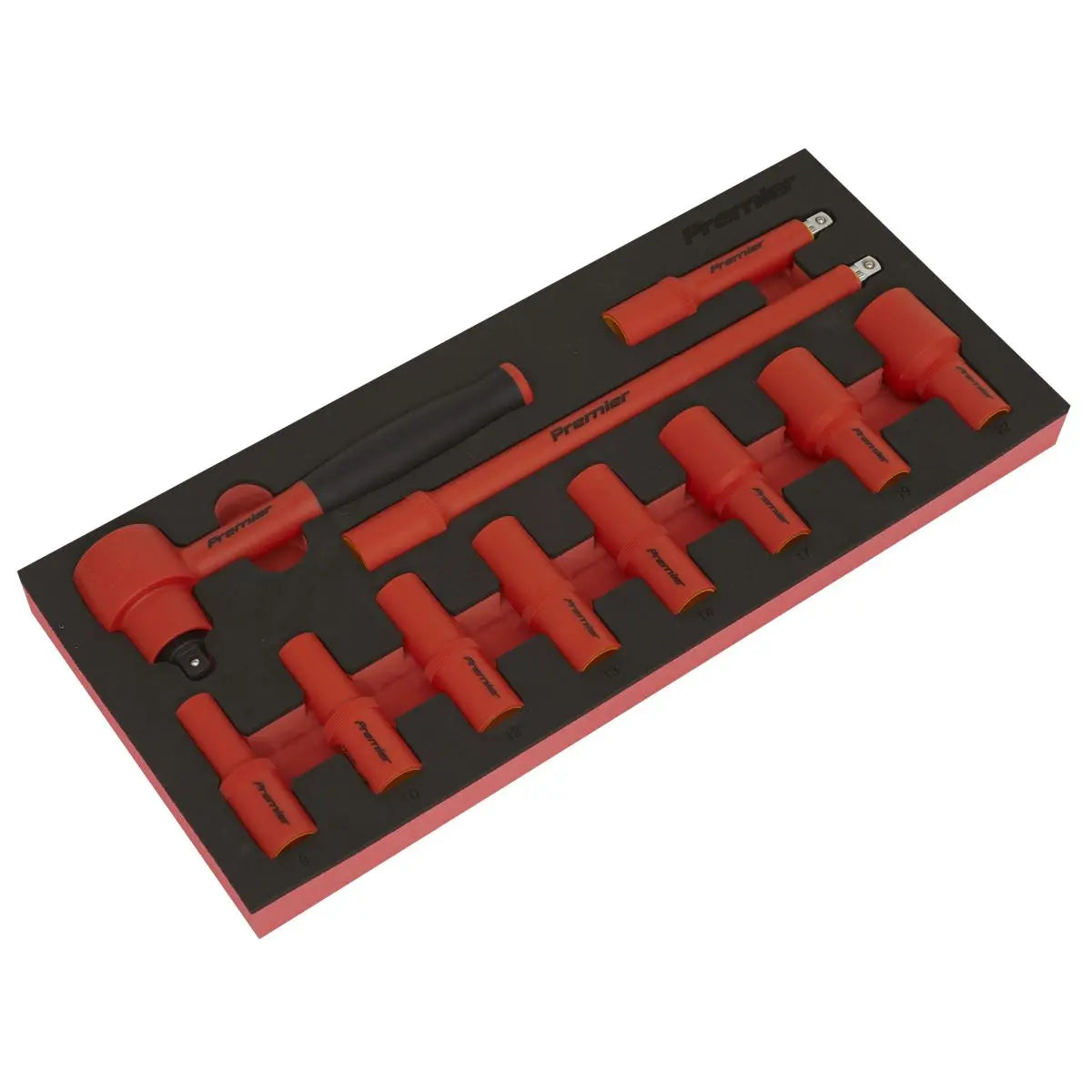 Sealey Premier Insulated Socket Set with Tool Tray 11pc 3/8"Sq Drive - VDE Approved White Rose Tools