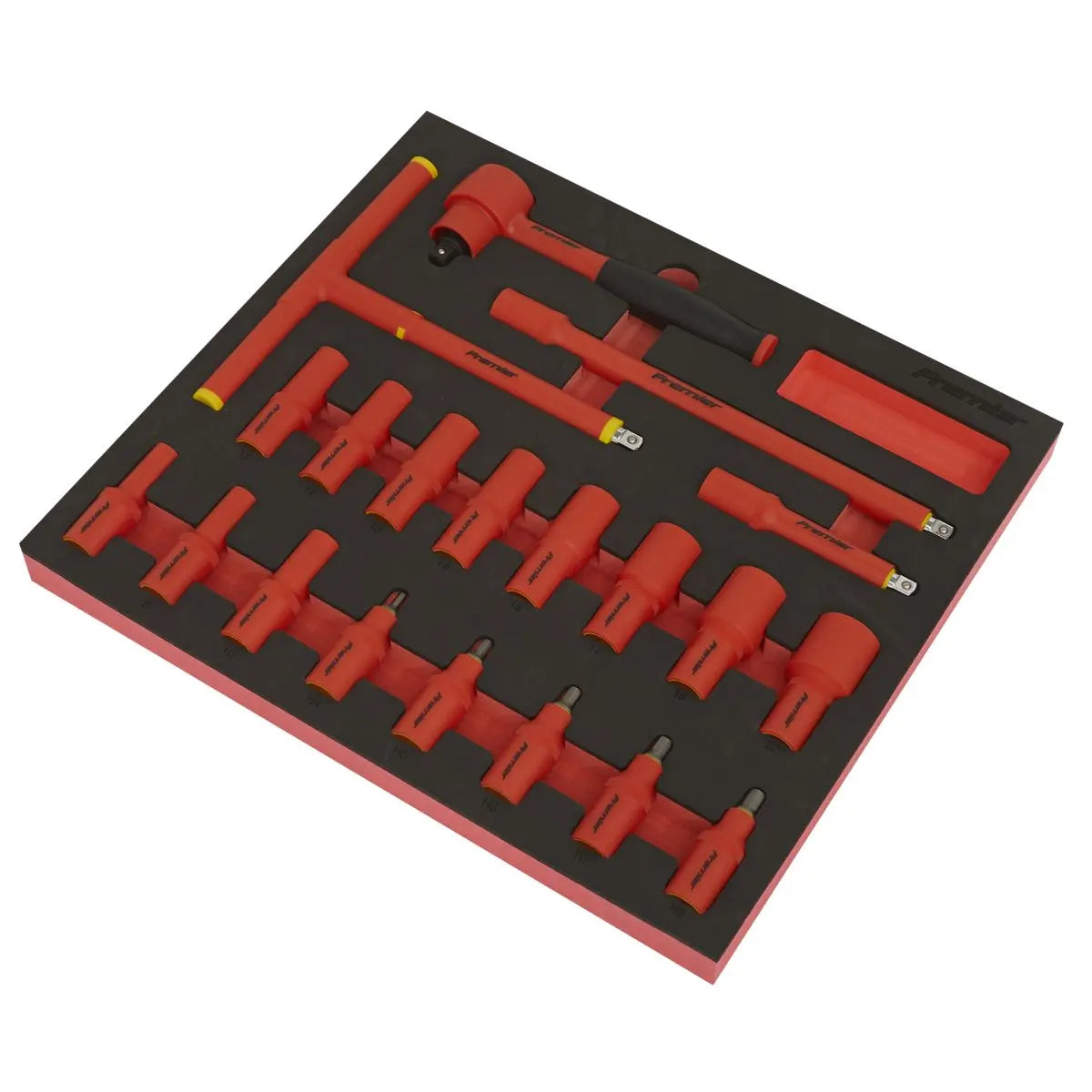 Sealey Premier Insulated Socket Set with Tool Tray 20pc 3/8"Sq Drive 6pt WallDrive® VDE Approved White Rose Tools