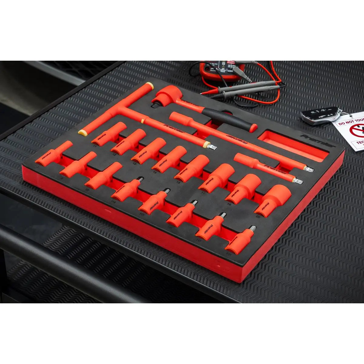 Sealey Premier Insulated Socket Set with Tool Tray 20pc 3/8"Sq Drive 6pt WallDrive® VDE Approved White Rose Tools