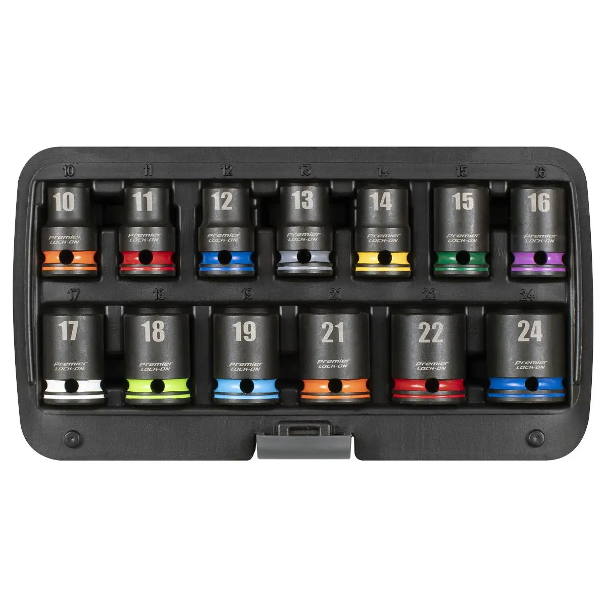 Sealey Premier Lock-On™ Impact Socket Set 13pc 1/2"Sq Drive 6pt Metric  White Rose Tools