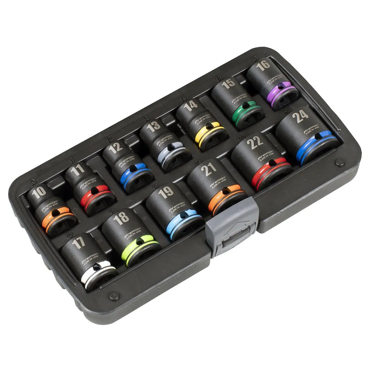 Sealey Premier Lock-On™ Impact Socket Set 13pc 1/2"Sq Drive 6pt Metric  White Rose Tools