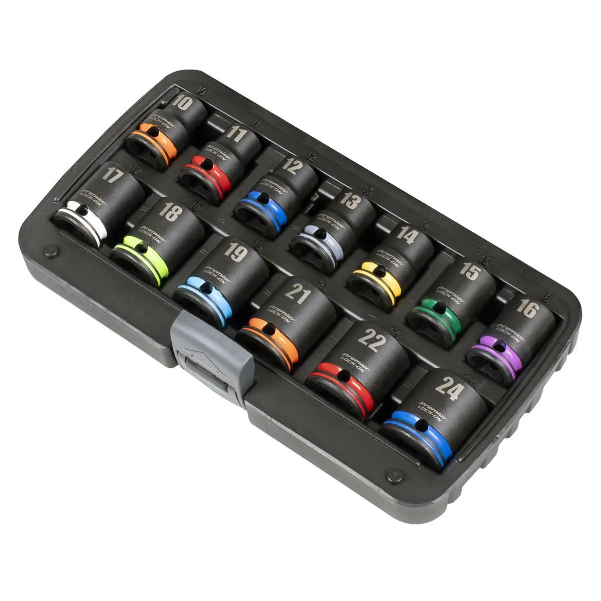 Sealey Premier Lock-On™ Impact Socket Set 13pc 1/2"Sq Drive 6pt Metric  White Rose Tools