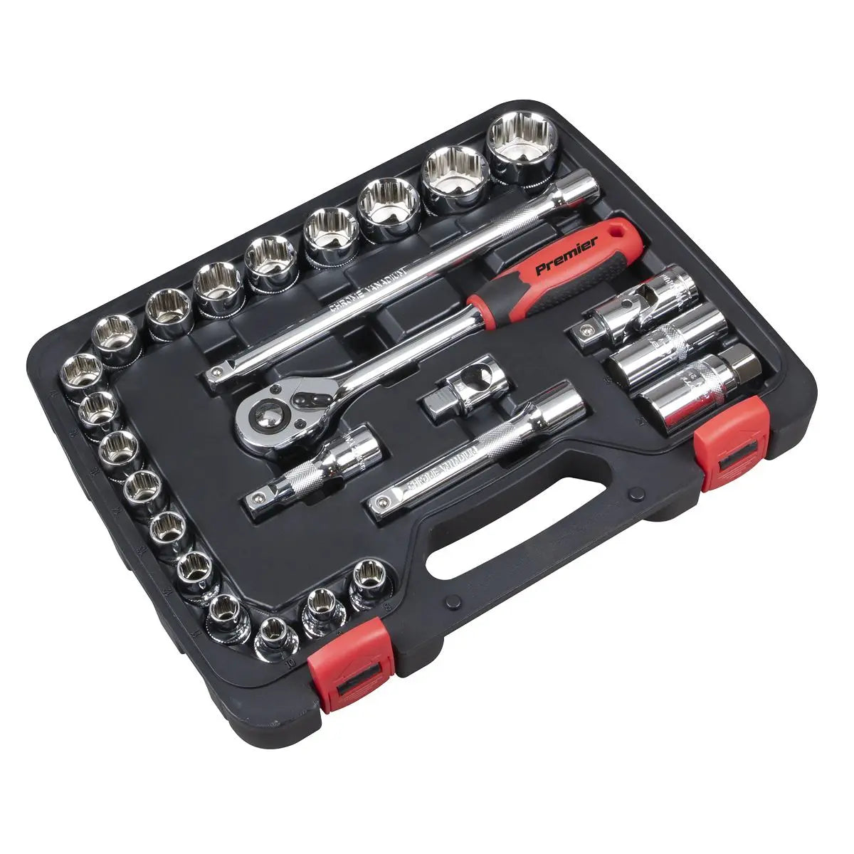 Sealey Premier Lock-On™ Socket Set 1/2"Sq Drive 26pc White Rose Tools