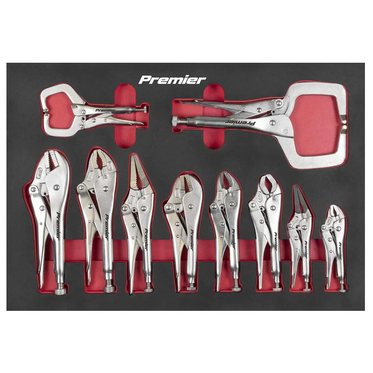 Sealey Premier Locking Pliers Set with Foam Tray 10pc White Rose Tools