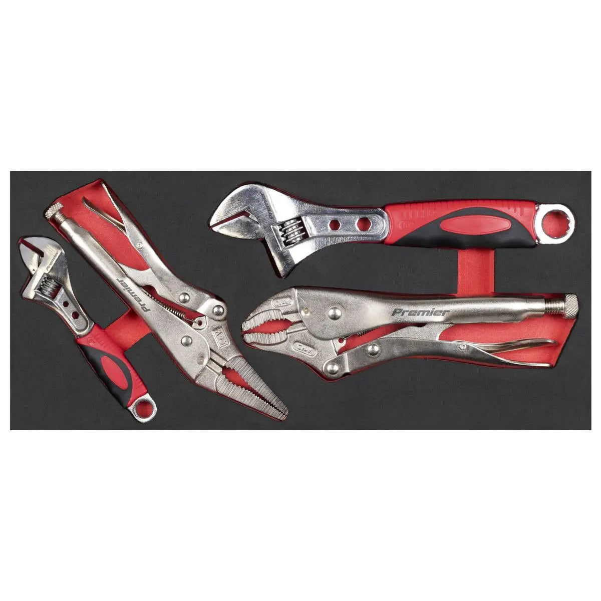 Sealey Premier Locking Pliers & Adjustable Wrench Set with Tool Tray 4pc White Rose Tools