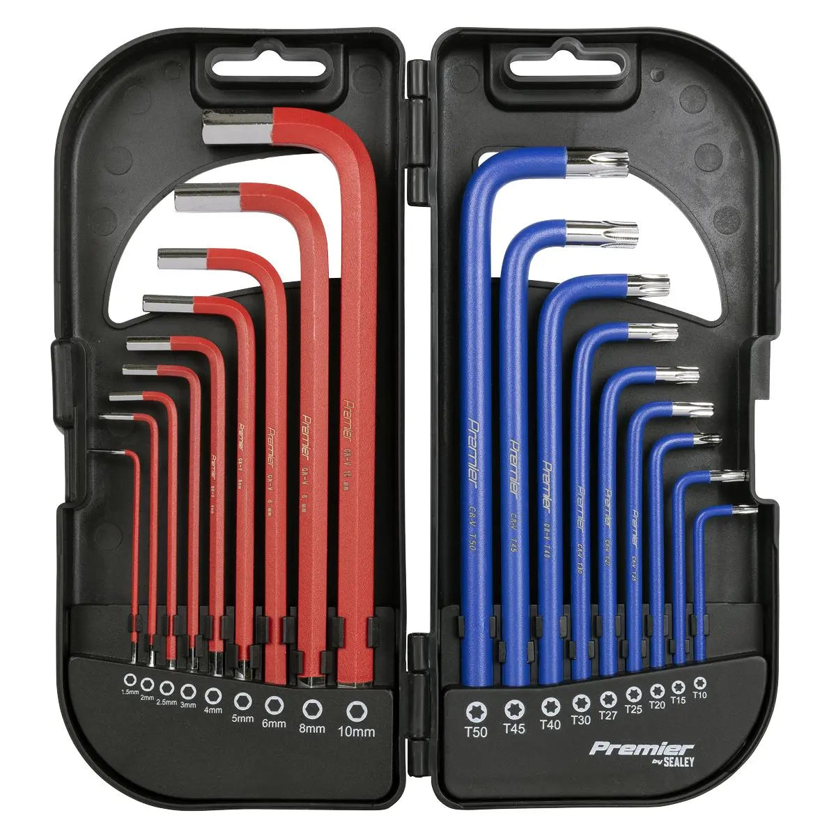 Sealey Premier Long Anti-Slip TRX-Star* & Ball-End Hex Key Set 18pc White Rose Tools