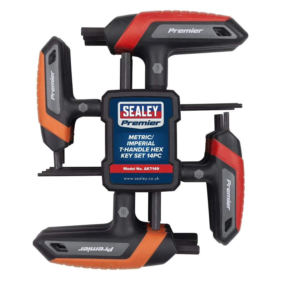 Sealey Premier Metric/Imperial T-Handle Hex Key Set 14pc White Rose Tools