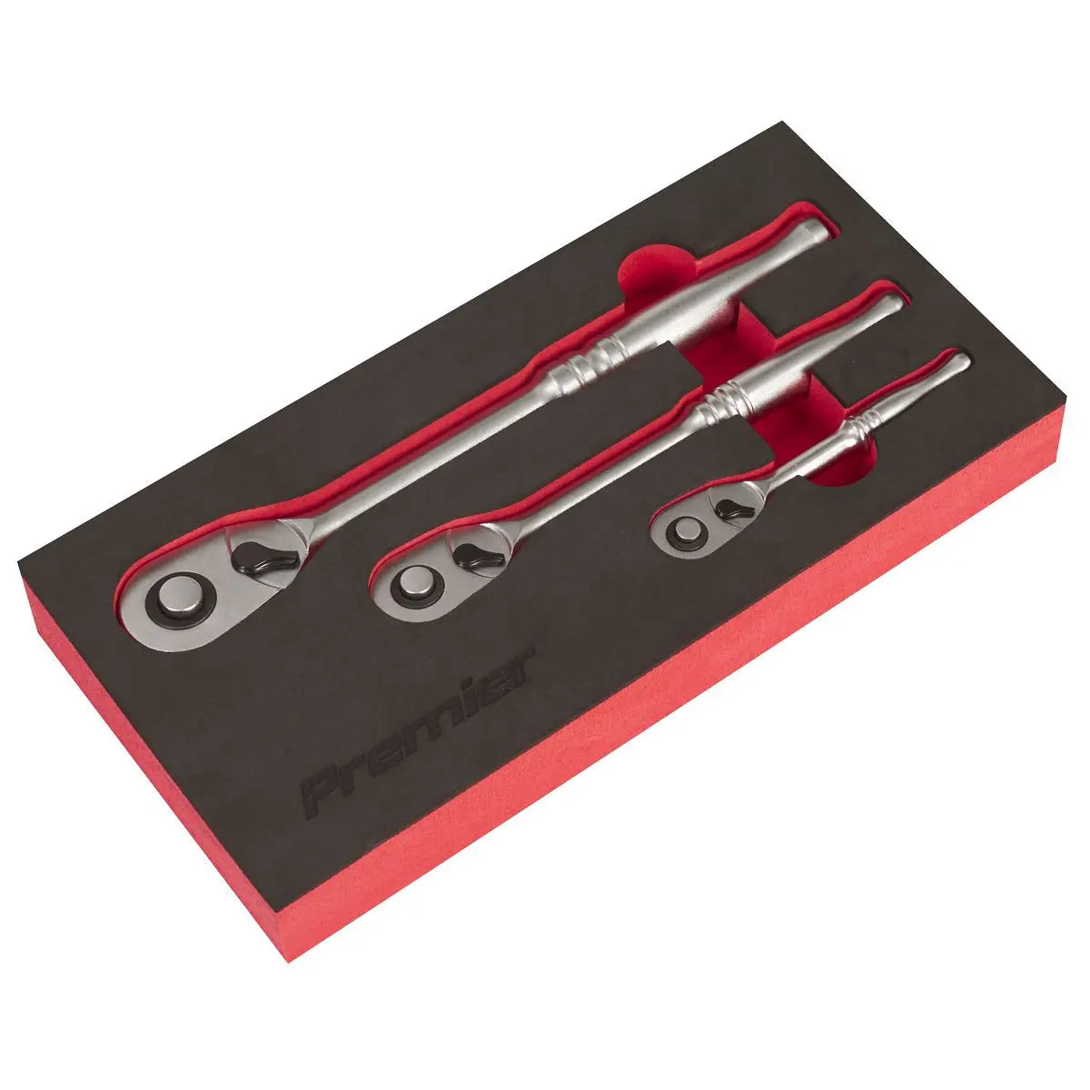 Sealey Premier Platinum Ratchet Wrench Set 3pc Pear-Head Flip Reverse - Premier Platinum White Rose Tools