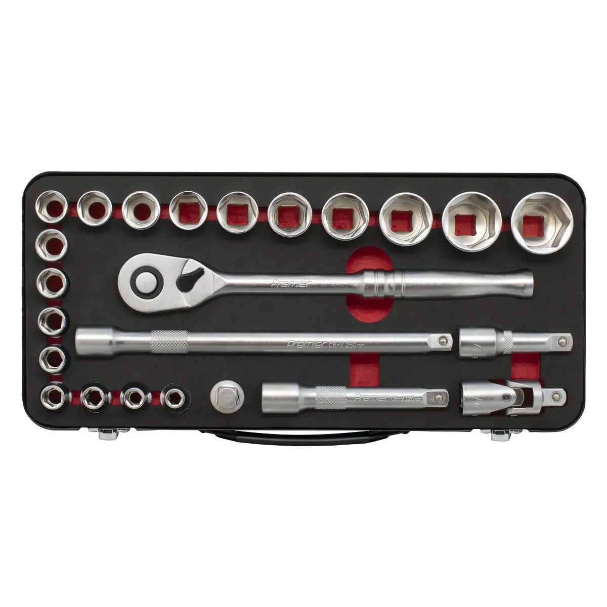 Sealey Premier Platinum Socket Set 1/2"Sq Drive 24pc - Premier Platinum White Rose Tools