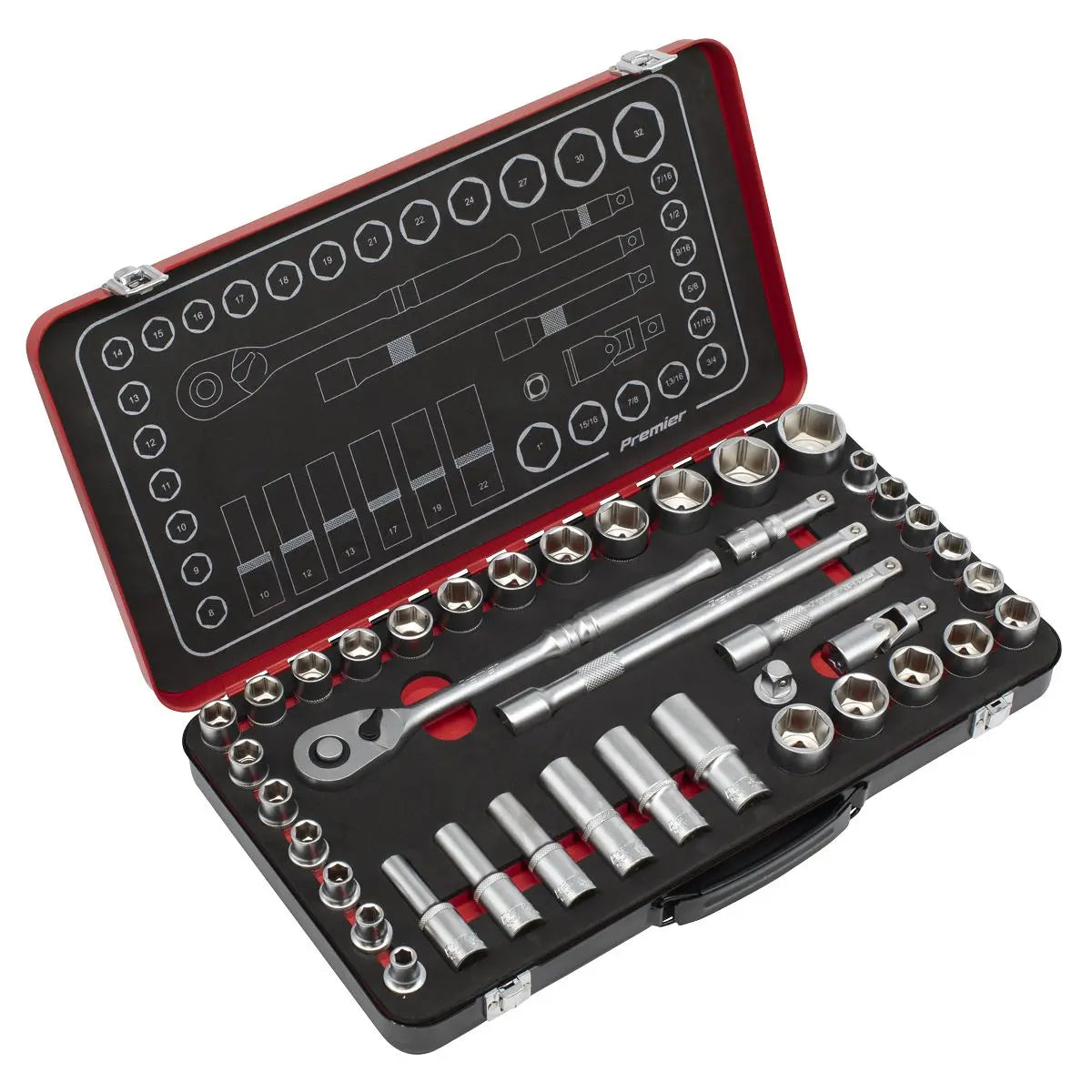 Sealey Premier Platinum Socket Set 1/2"Sq Drive 40pc - Metric/Imperial - Premier Platinum White Rose Tools