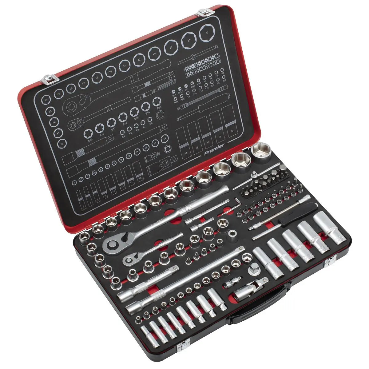 Sealey Premier Platinum Socket Set 1/4" & 1/2"Sq Drive 108pc - Premier Platinum White Rose Tools