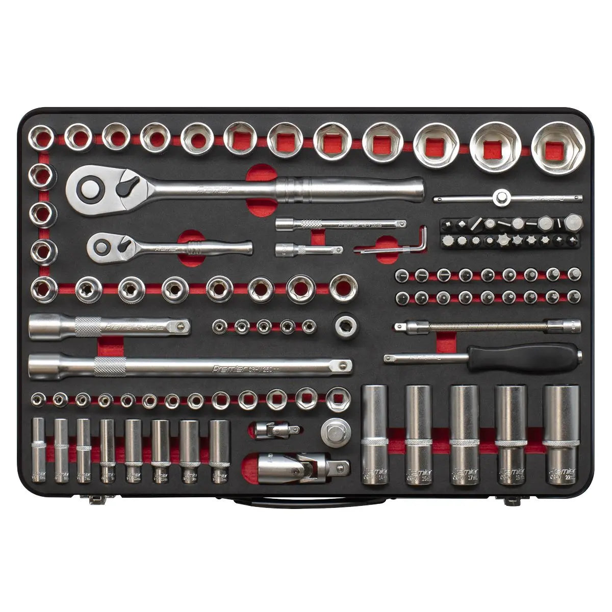 Sealey Premier Platinum Socket Set 1/4" & 1/2"Sq Drive 108pc - Premier Platinum White Rose Tools