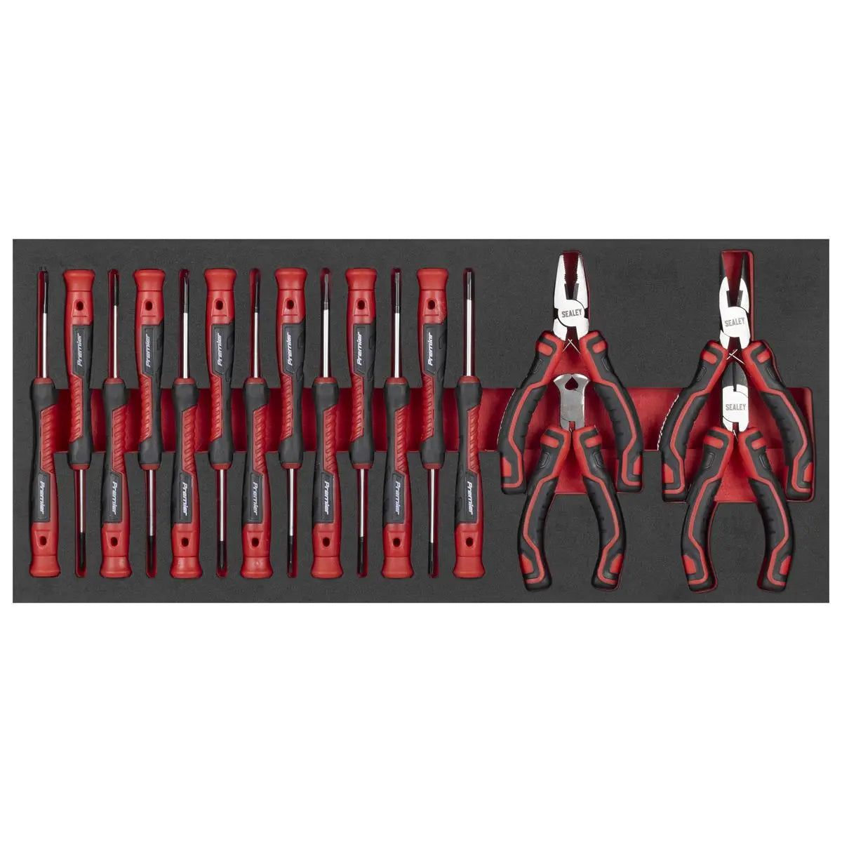 Sealey Premier Precision Screwdriver & Mini Pliers Set with Tool Tray 17pc White Rose Tools