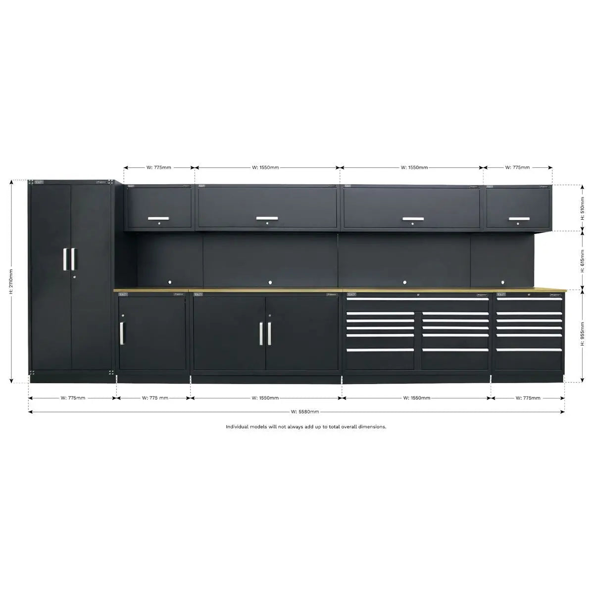 Sealey Premier Premier 5.6m Storage System - Oak Worktop White Rose Tools