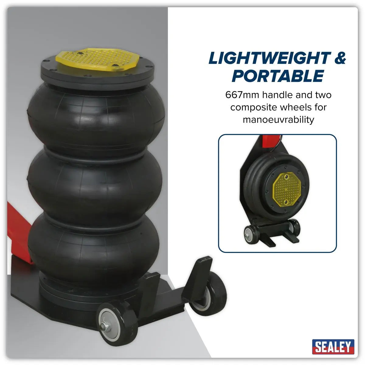 Sealey Premier Premier Air Operated Long Handle Fast 3-Stage Jack 3 Tonne White Rose Tools