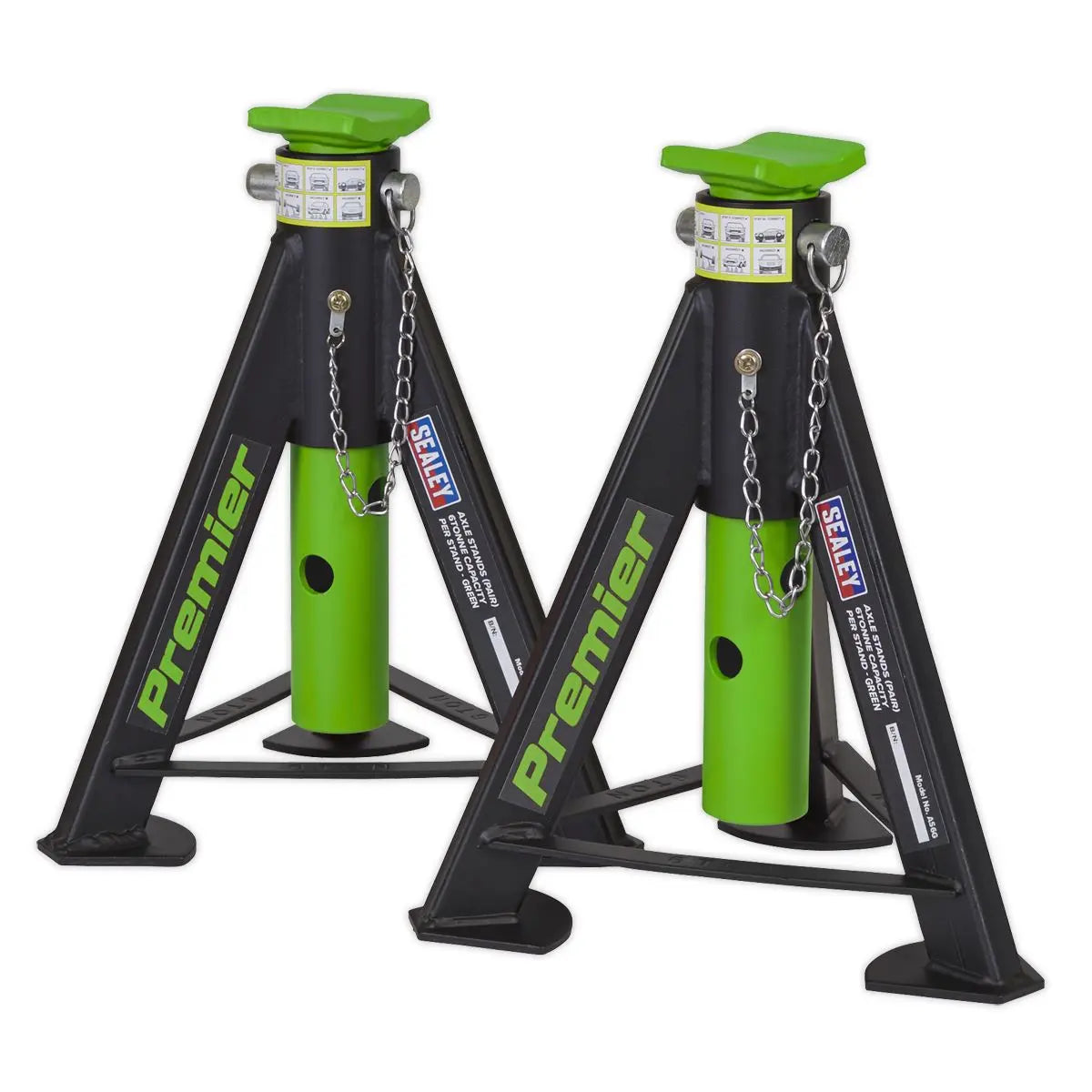 Sealey Premier Premier Axle Stands (Pair) 6 Tonne Capacity per Stand - Green