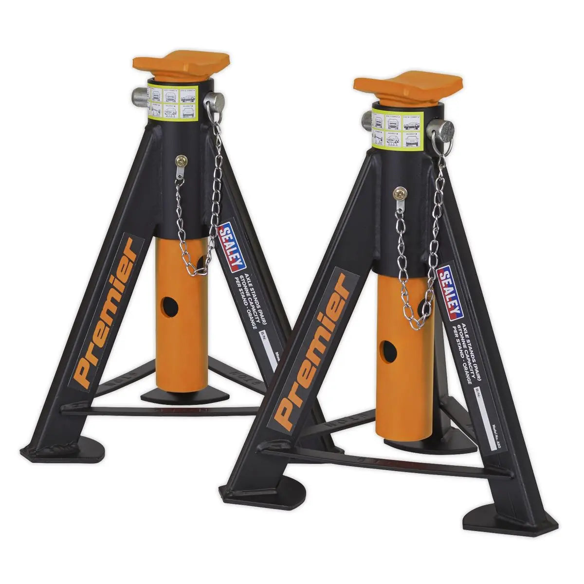 Sealey Premier Premier Axle Stands (Pair) 6 Tonne Capacity per Stand - Orange