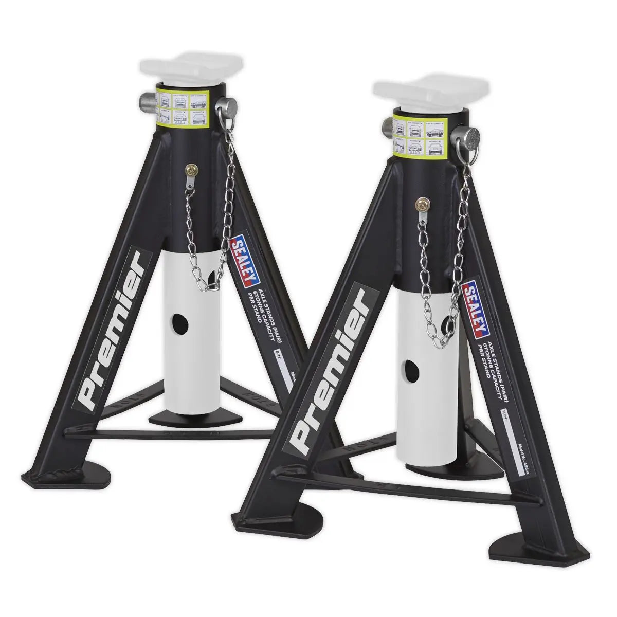 Sealey Premier Premier Axle Stands (Pair) 6 Tonne Capacity per Stand - White