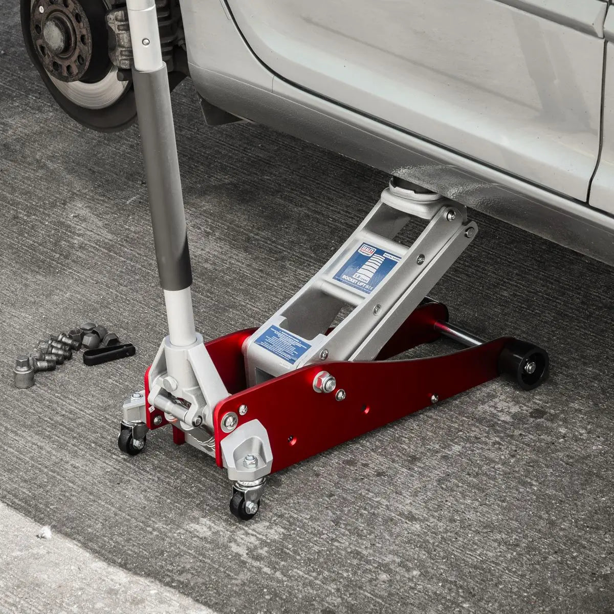 Sealey Premier Premier Low Profile Aluminium Trolley Jack with Rocket Lift 1.8 Tonne  White Rose Tools