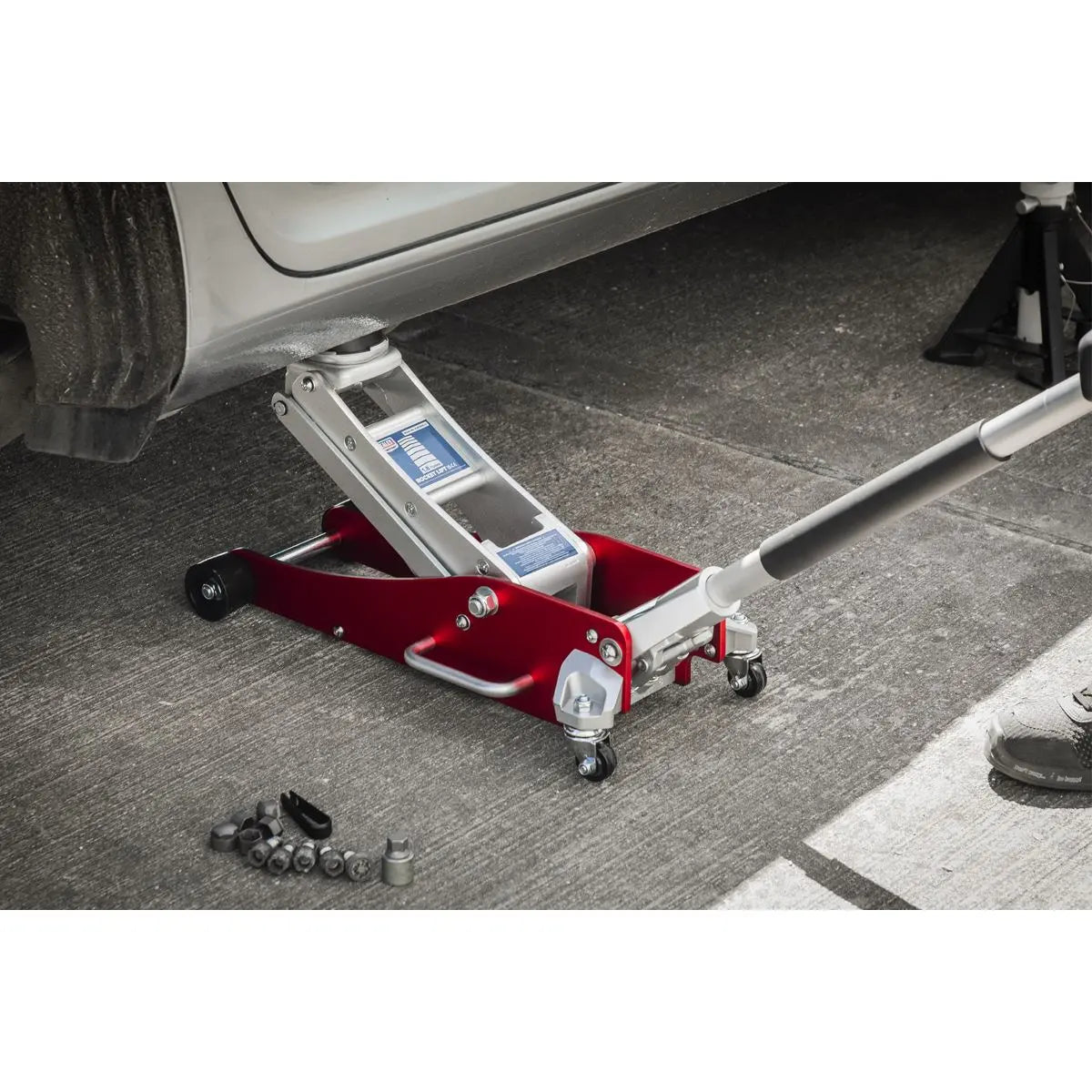 Sealey Premier Premier Low Profile Aluminium Trolley Jack with Rocket Lift 1.8 Tonne  White Rose Tools