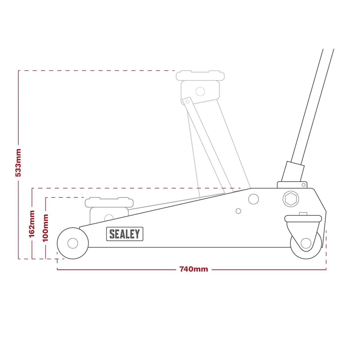 Sealey Premier Premier Low Profile Trolley Jack with Rocket Lift 3 Tonne - Red