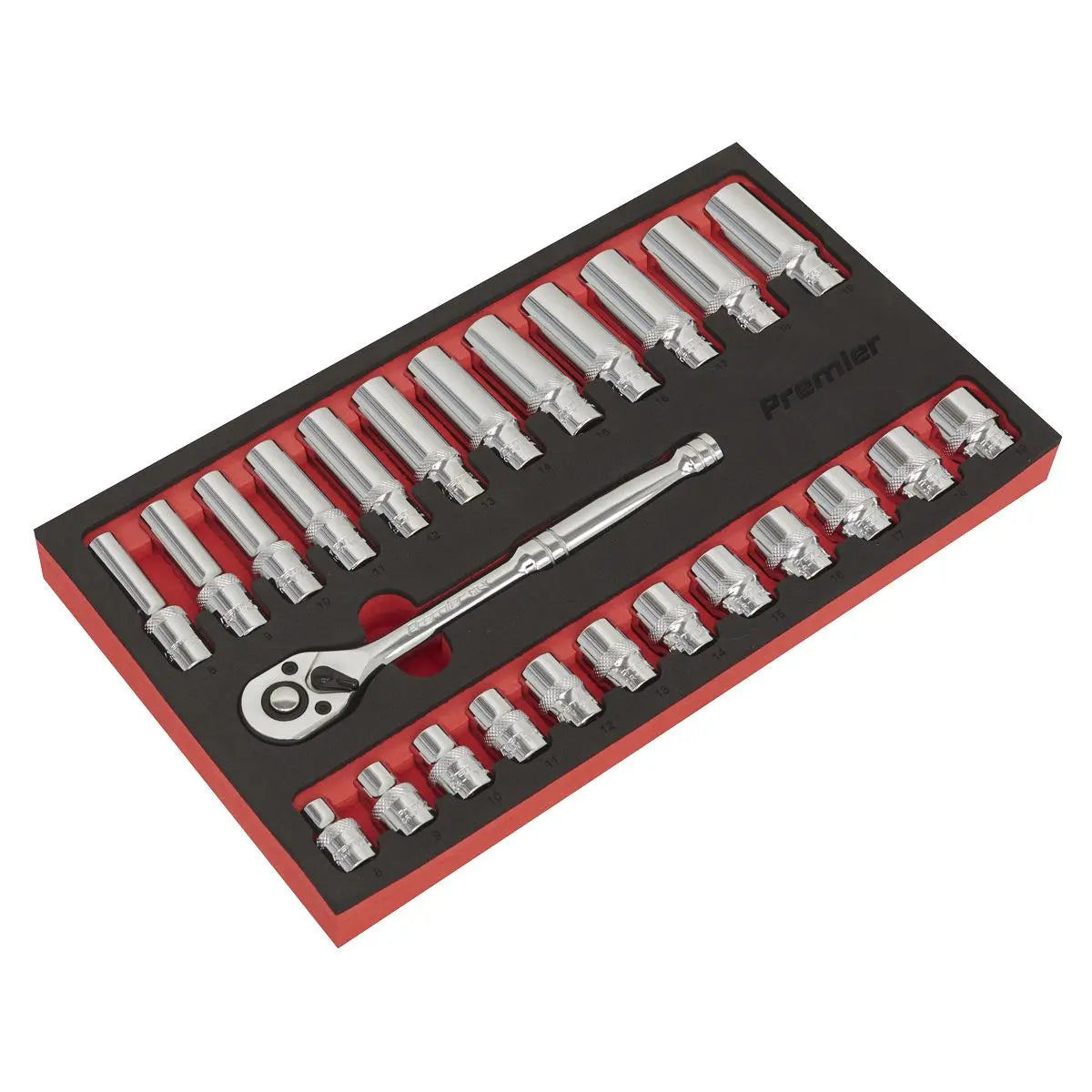 Sealey Premier Ratchet Wrench & Socket Set 25pc 3/8"Sq Drive