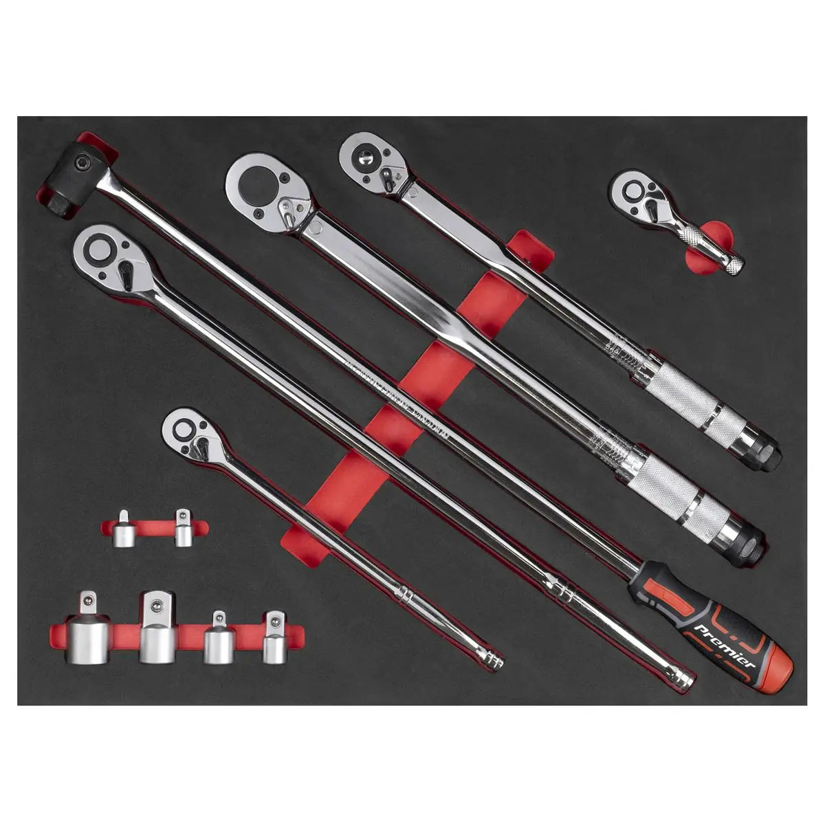 Sealey Premier Ratchet, Torque Wrench, Breaker Bar & Socket Adaptor Set with Tool Tray 3/8"Sq & 1/2"Sq Drive 12pc  White Rose Tools