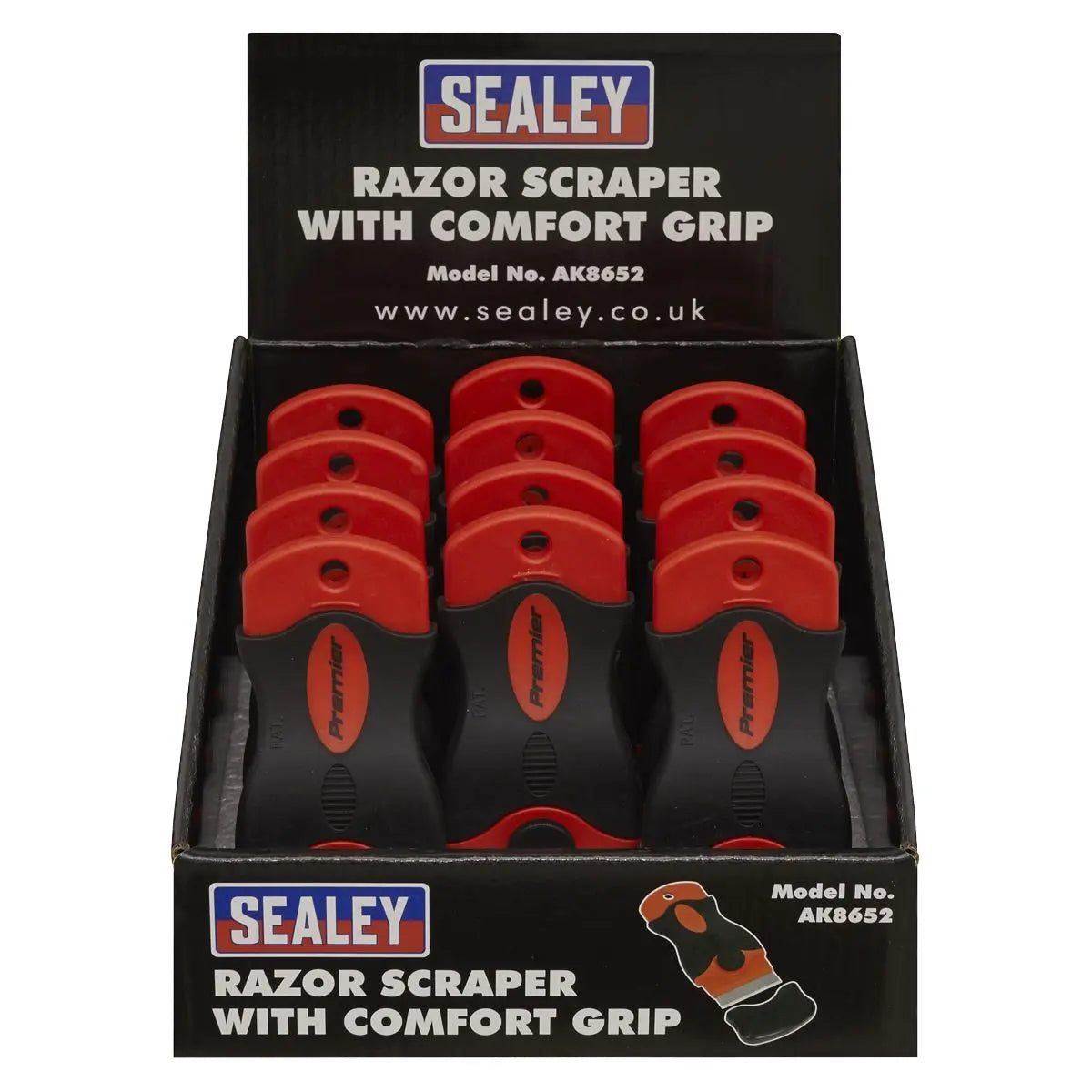 Sealey Premier Razor Scraper with Comfort Grip Display Box of 12