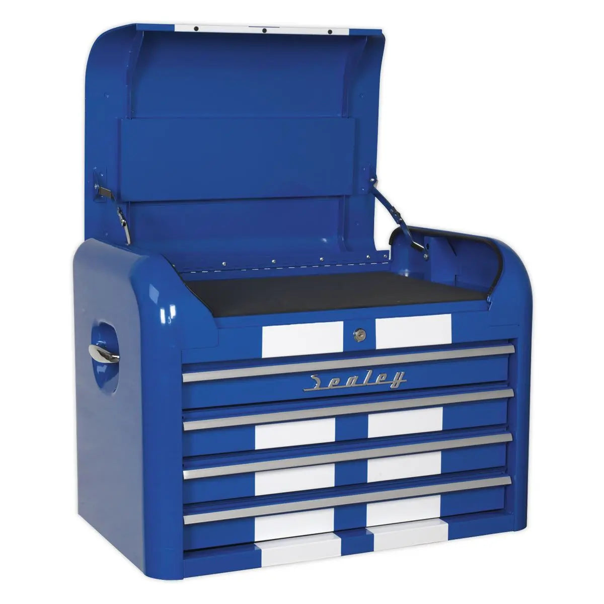 Sealey Premier Retro Style Topchest, Mid-Box Tool Chest & Rollcab Combination 10 Drawer Blue/White Stripes