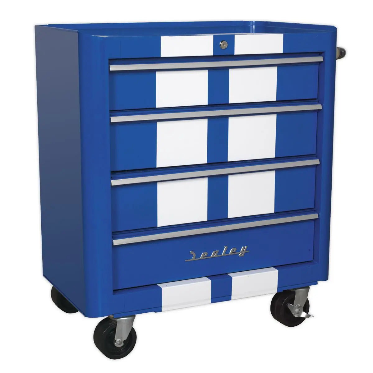 Sealey Premier Retro Style Topchest, Mid-Box Tool Chest & Rollcab Combination 10 Drawer Blue/White Stripes