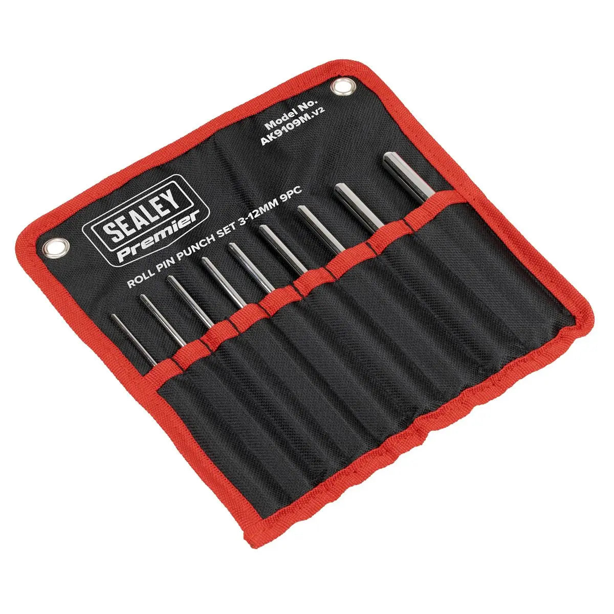 Sealey Premier Roll Pin Punch Set 3-12mm 9pc White Rose Tools