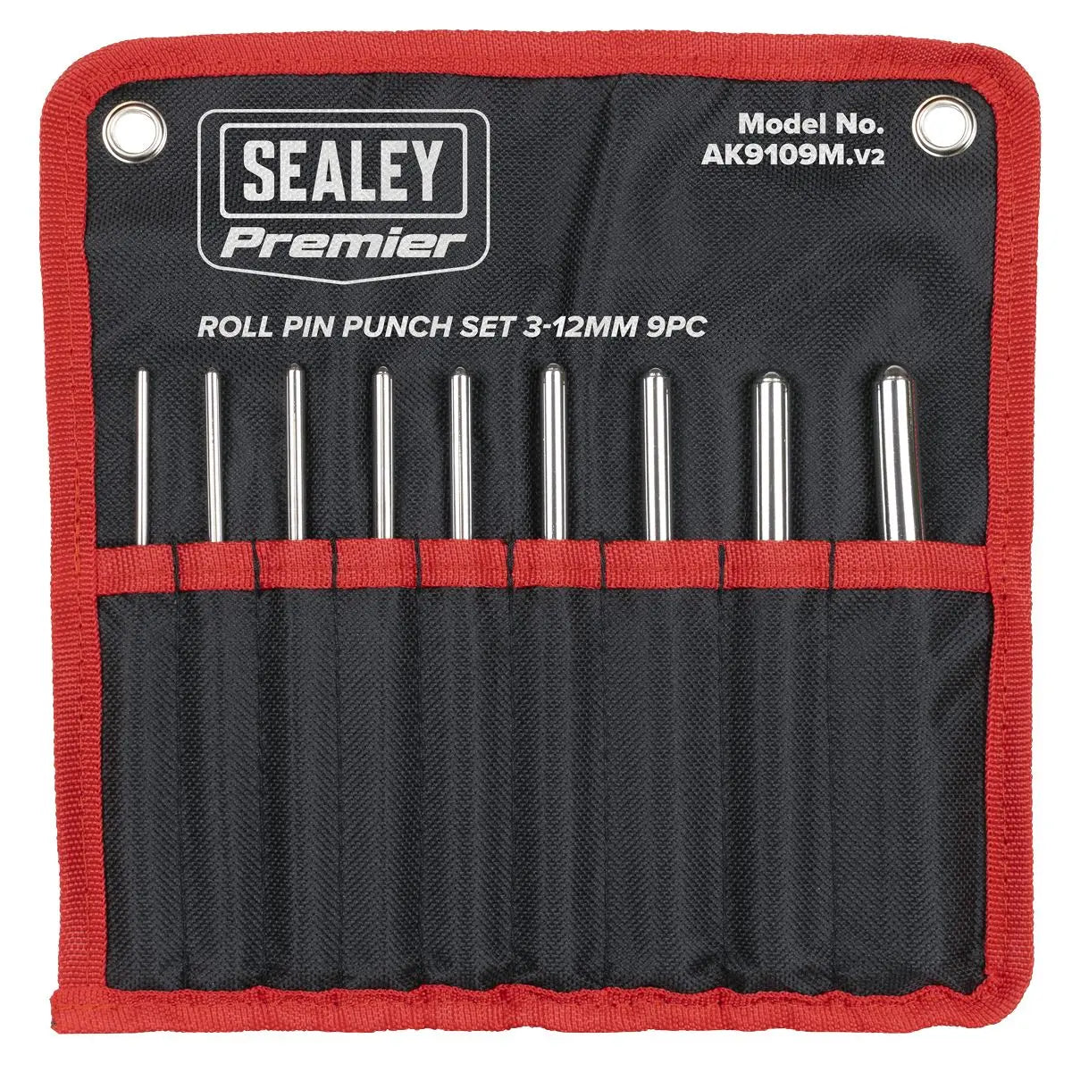 Sealey Premier Roll Pin Punch Set 3-12mm 9pc White Rose Tools