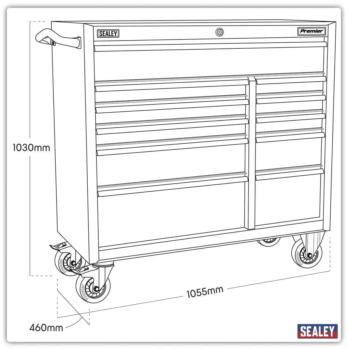 Sealey Premier Rollcab 11 Drawer 1055mm Extra-Wide Stainless Steel Heavy-Duty White Rose Tools