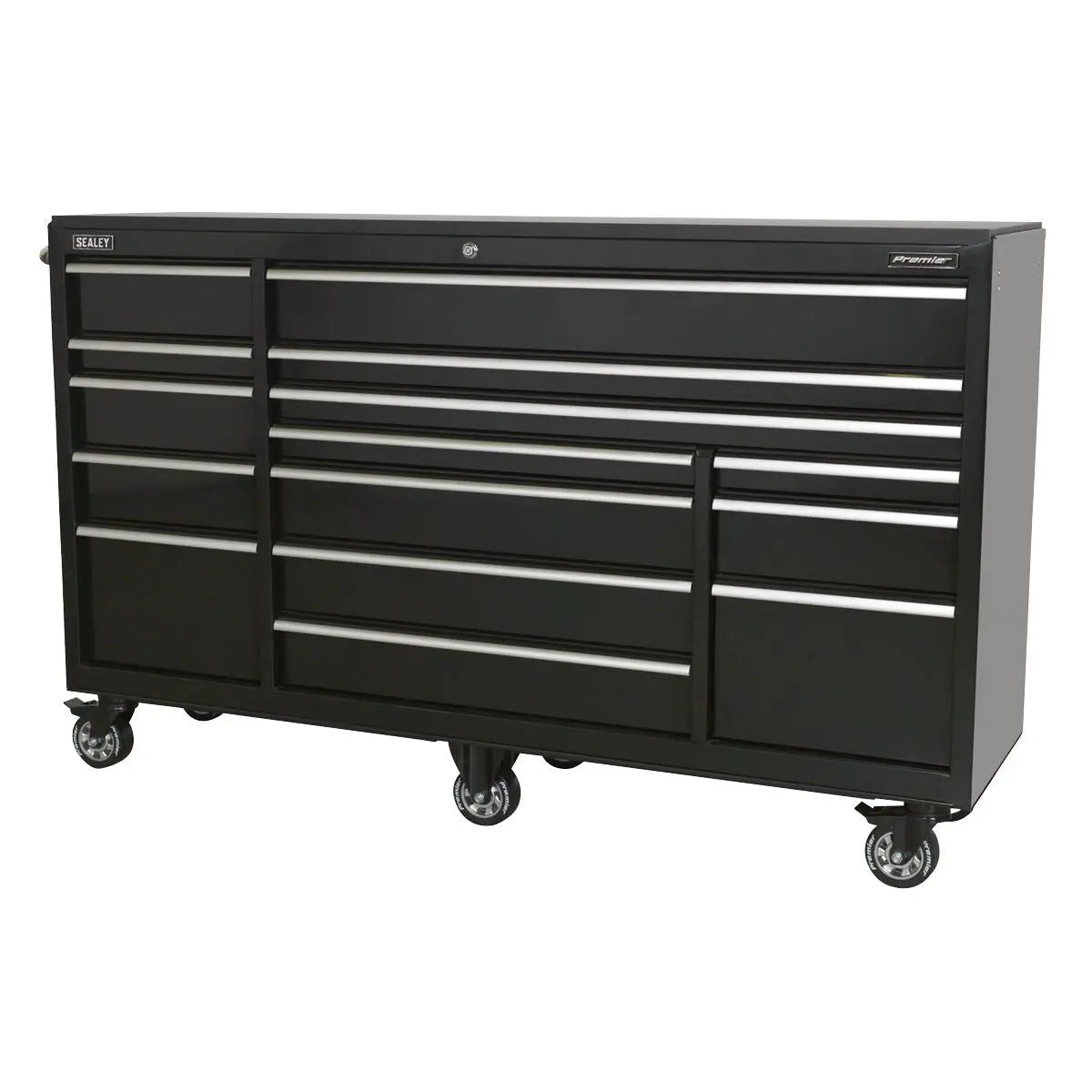 Sealey Premier Rollcab 15 Drawer 1845mm Extra-Wide Heavy-Duty Black White Rose Tools