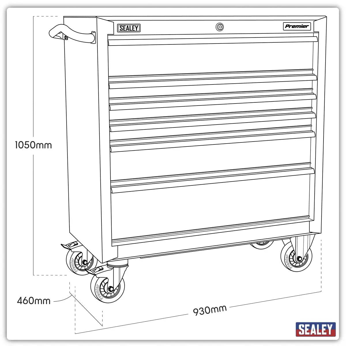 Sealey Premier Rollcab 6 Drawer 930mm Heavy-Duty Black  White Rose Tools