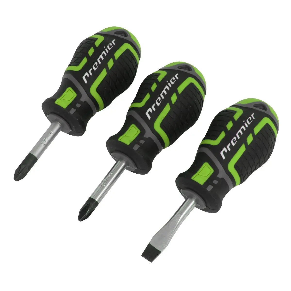 Sealey Premier Screwdriver Set 3pc GripMAX® Stubby - Hi Vis