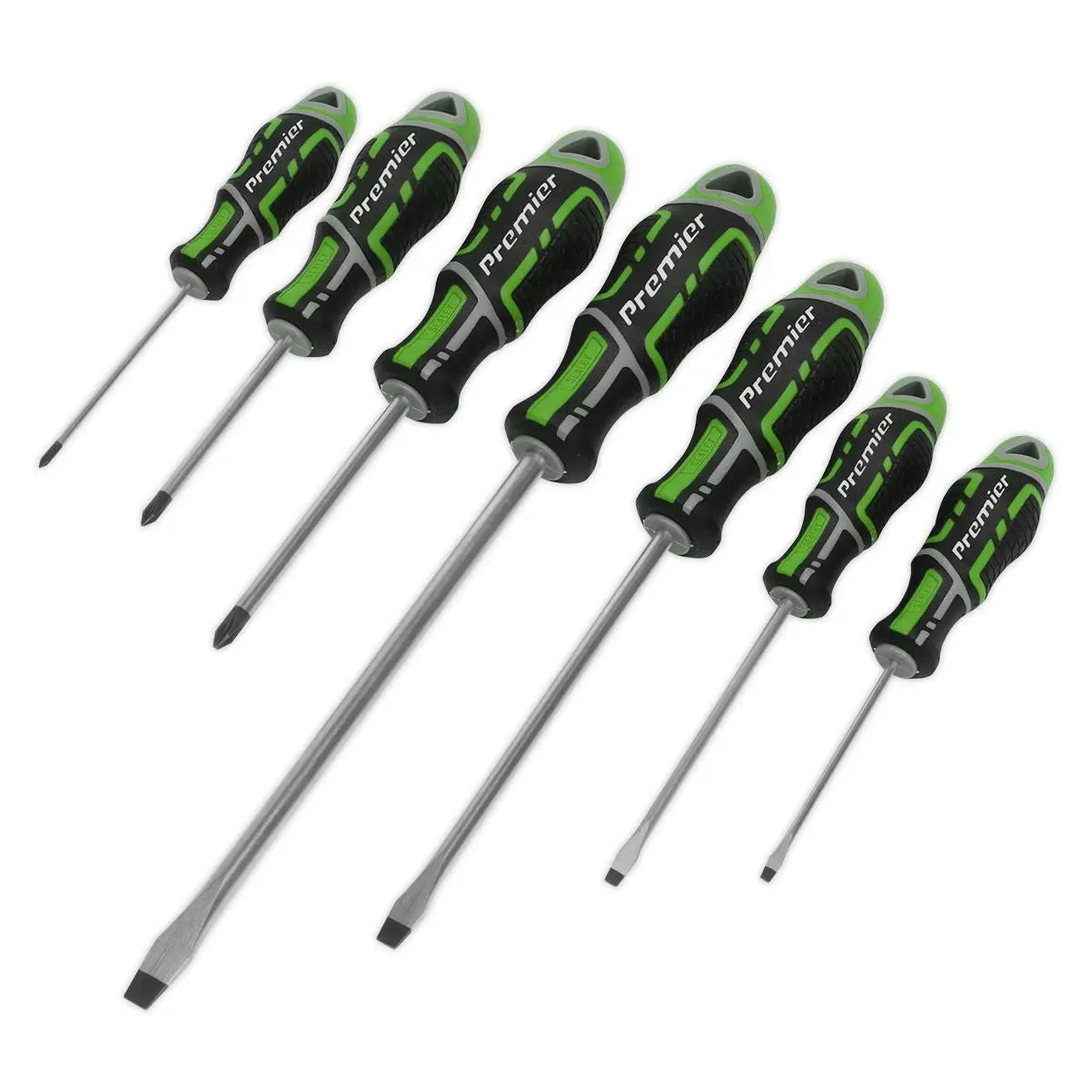 Sealey Premier Screwdriver Set 7pc GripMAX® - Hi-Vis Green White Rose Tools
