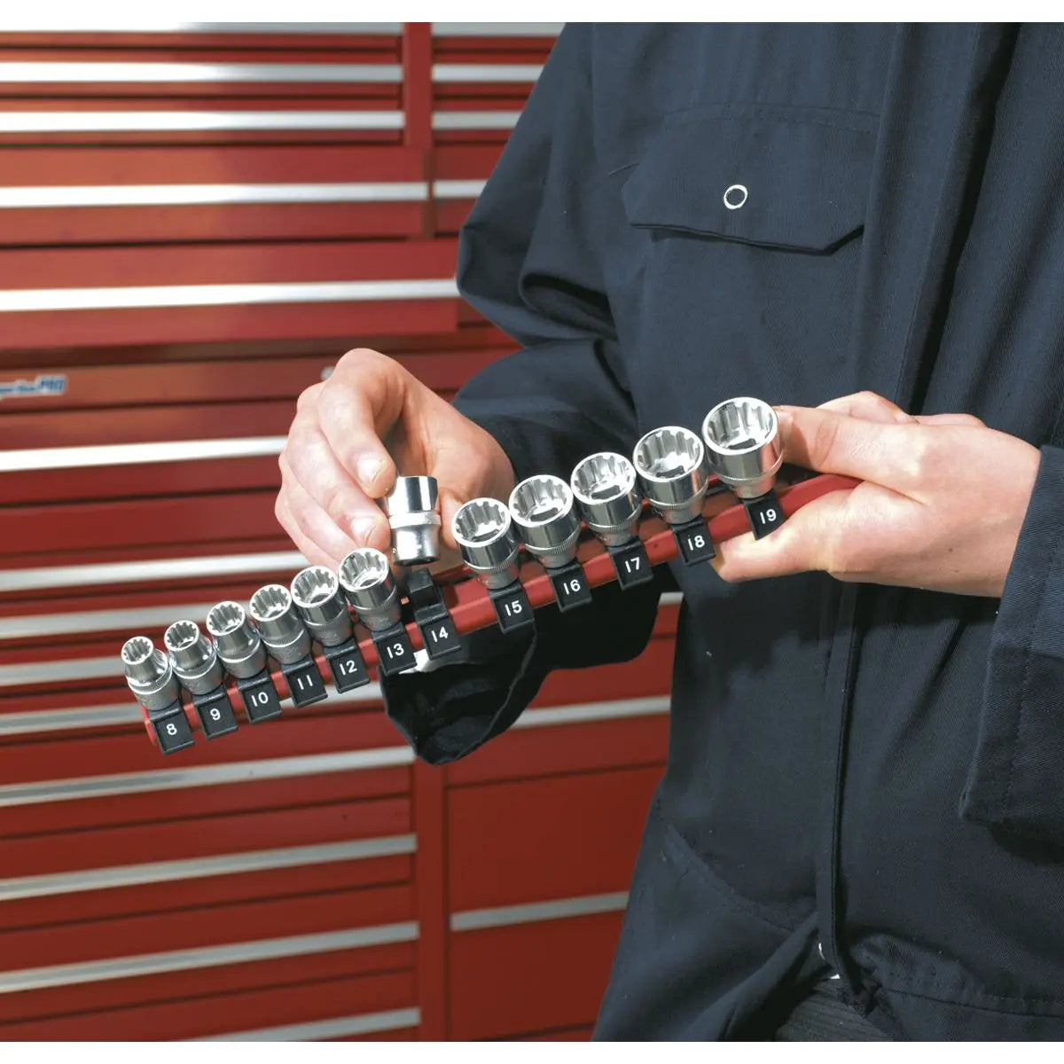 Sealey Premier Socket Retaining Rail with 12 Clips 1/4"Sq Drive