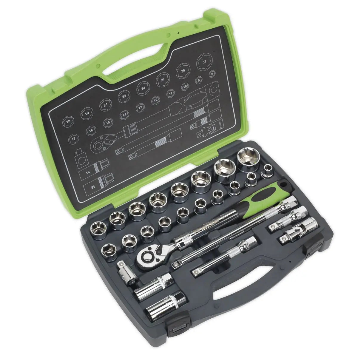 Sealey Premier Socket Set 26pc 1/2"Sq Drive 6pt WallDrive® Metric