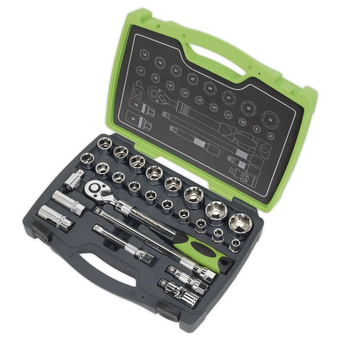 Sealey Premier Socket Set 26pc 1/2"Sq Drive 6pt WallDrive® Metric