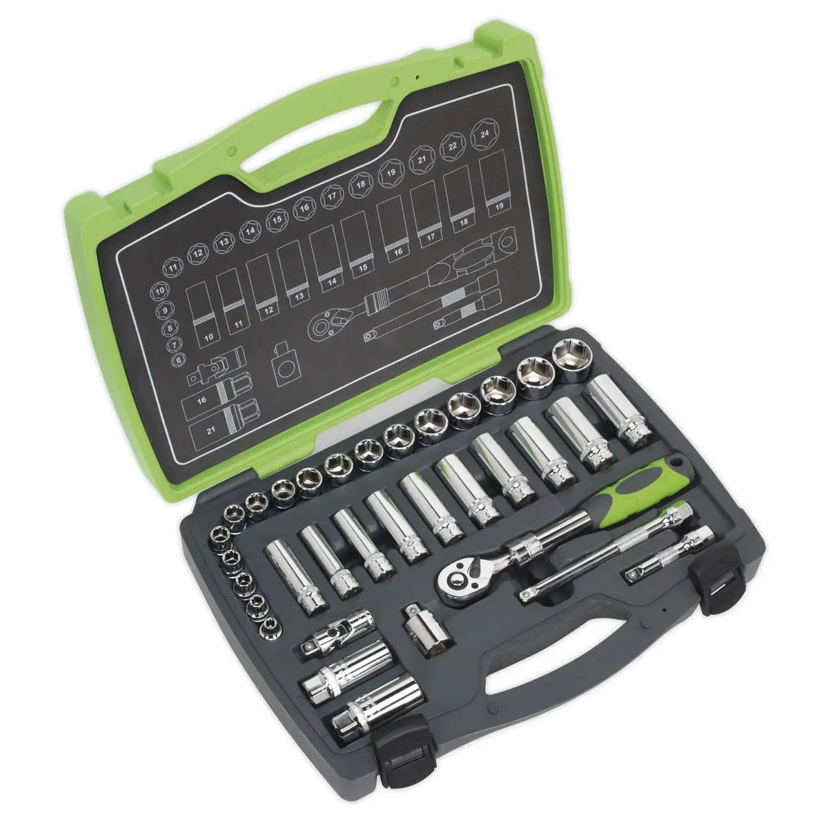 Sealey Premier Socket Set 34pc 3/8"Sq Drive 6pt WallDrive® Metric