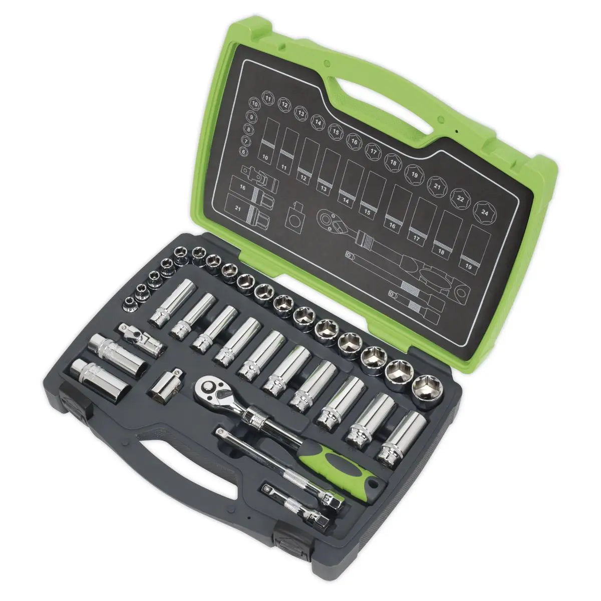 Sealey Premier Socket Set 34pc 3/8"Sq Drive 6pt WallDrive® Metric