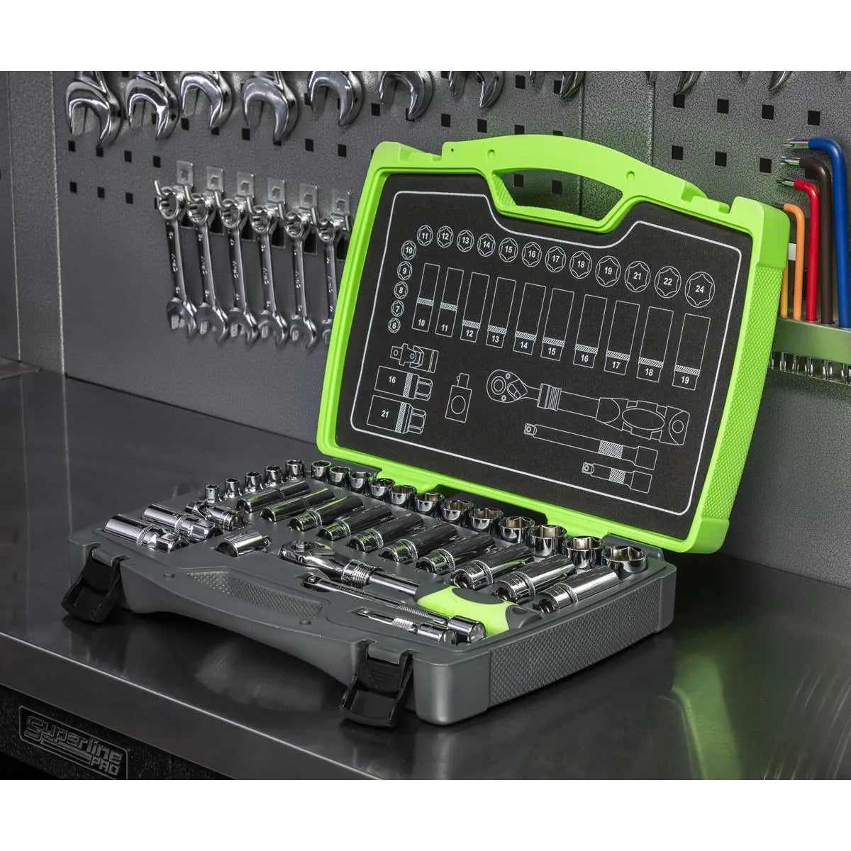 Sealey Premier Socket Set 34pc 3/8"Sq Drive 6pt WallDrive® Metric