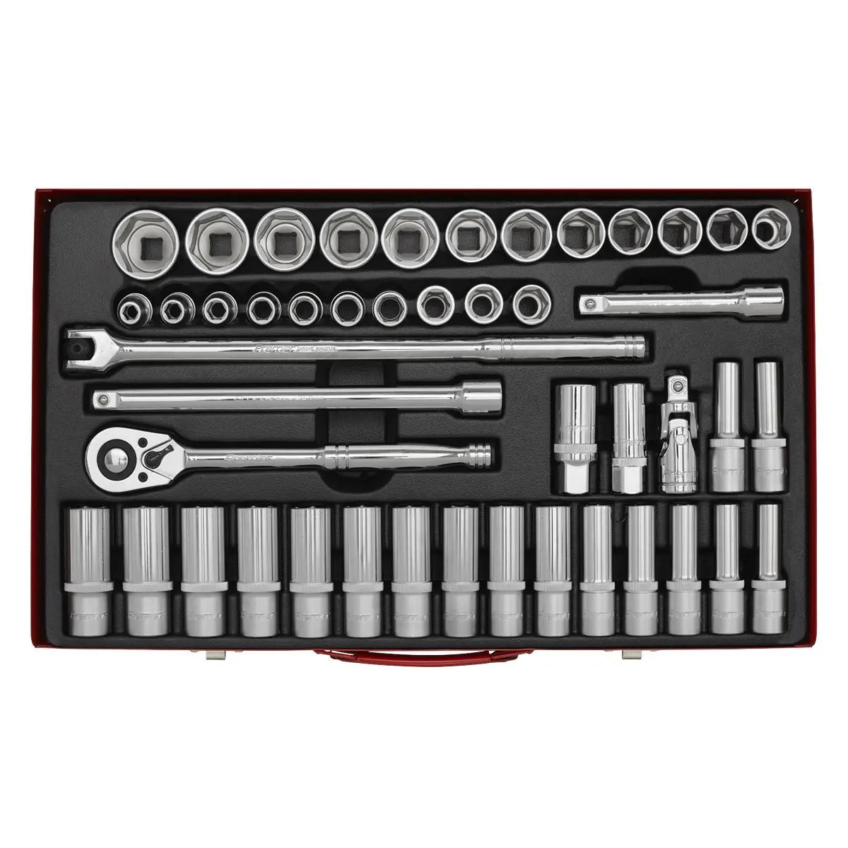 Sealey Premier Socket Set 46pc 1/2"Sq Drive 6pt WallDrive® - Metric