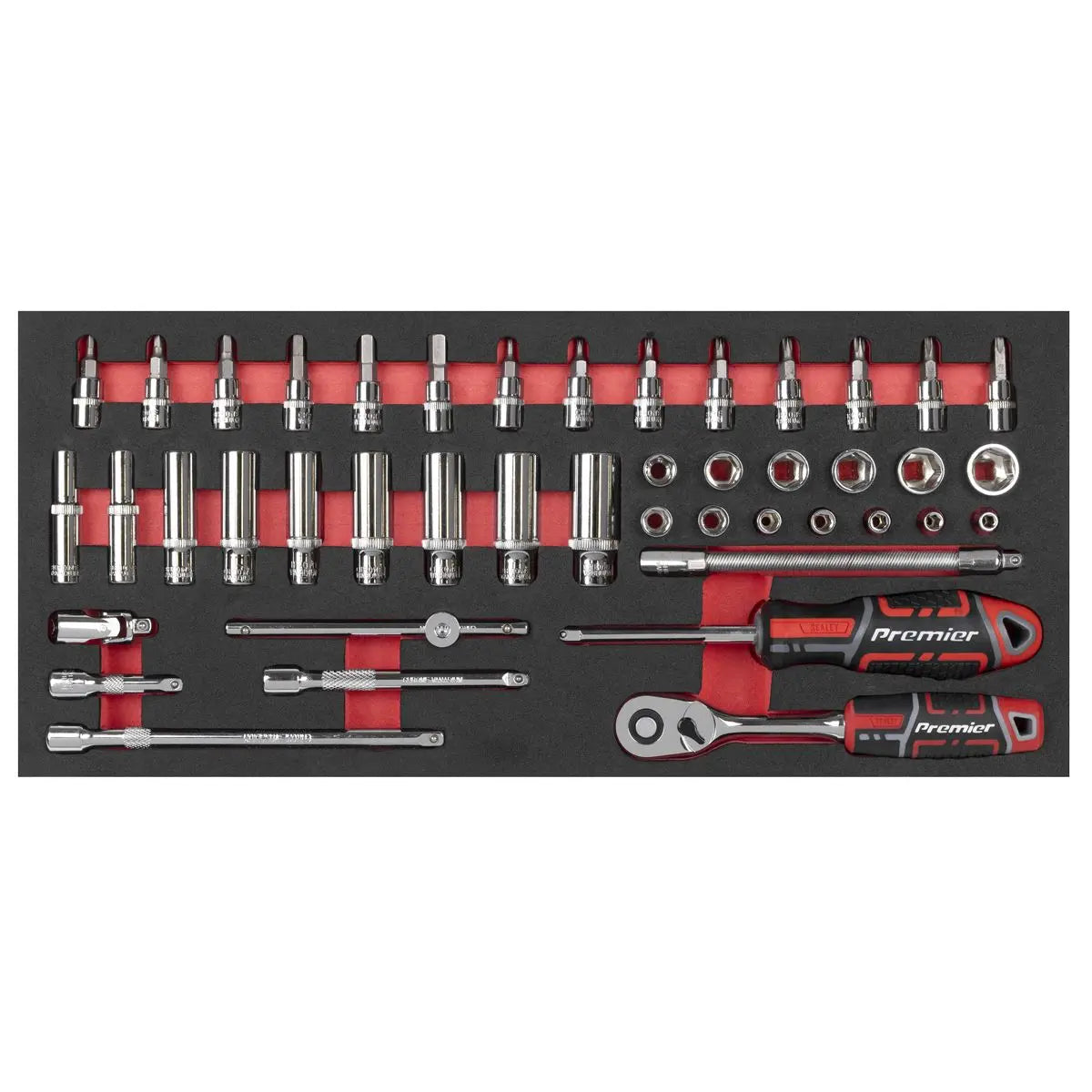 Sealey Premier Socket Set with Tool Tray 1/4"Sq Drive 44pc  White Rose Tools